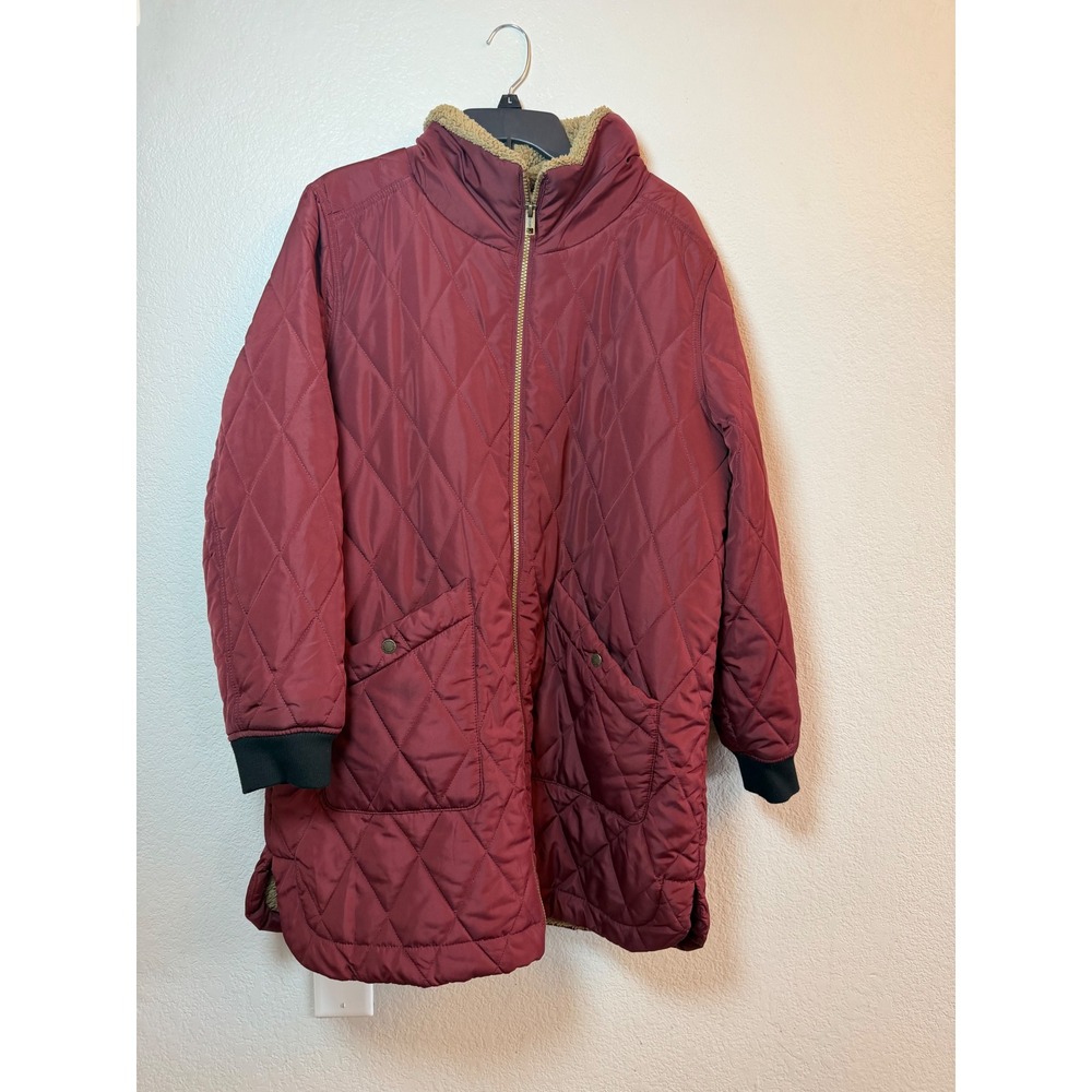 Weatherproof Vintage Burgundy Quilted Sherpa Lined Full Zip Jacket Large